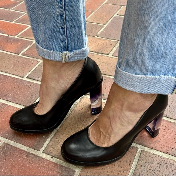 AGL Attilio Giusti Leombruni Lucite Heel Pumps Black Leather Platform Size 39 - Picture 13 of 13